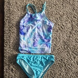 Blue and Purple Tie-Dye Tankini Set